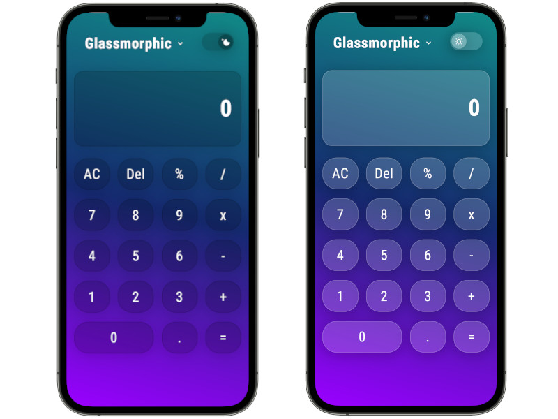 A calculator in Glassmorphism UI style