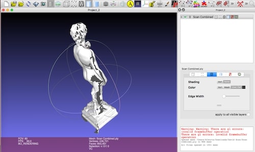 3D model imported into meshlab for cleaning