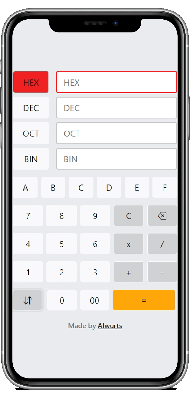 A Gif of an iPhone changing between the dark and light mode available in the hexagonal calculator