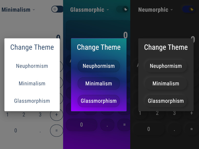 A theme chooser in 3 different UI styles